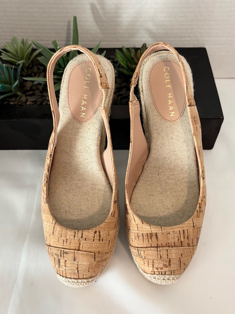 BRAND NEW Cole Haan Cork Espadrille Slingback Wedges in Natural SZ. 6.5